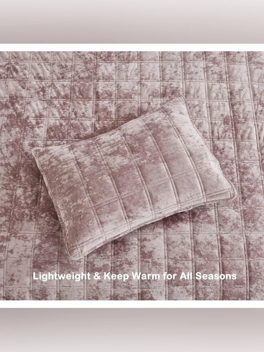 Plush Velvet king 3 piece Quilted Quilt Set - Dusty Rose
